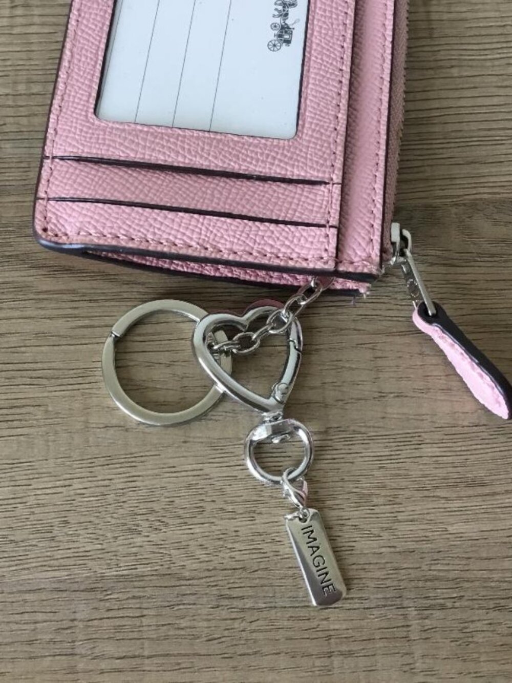 Coach Slim Wallet With Heart Keychain Mini Skinny ID Case in Pink Blush Leather - Picture 3 of 5